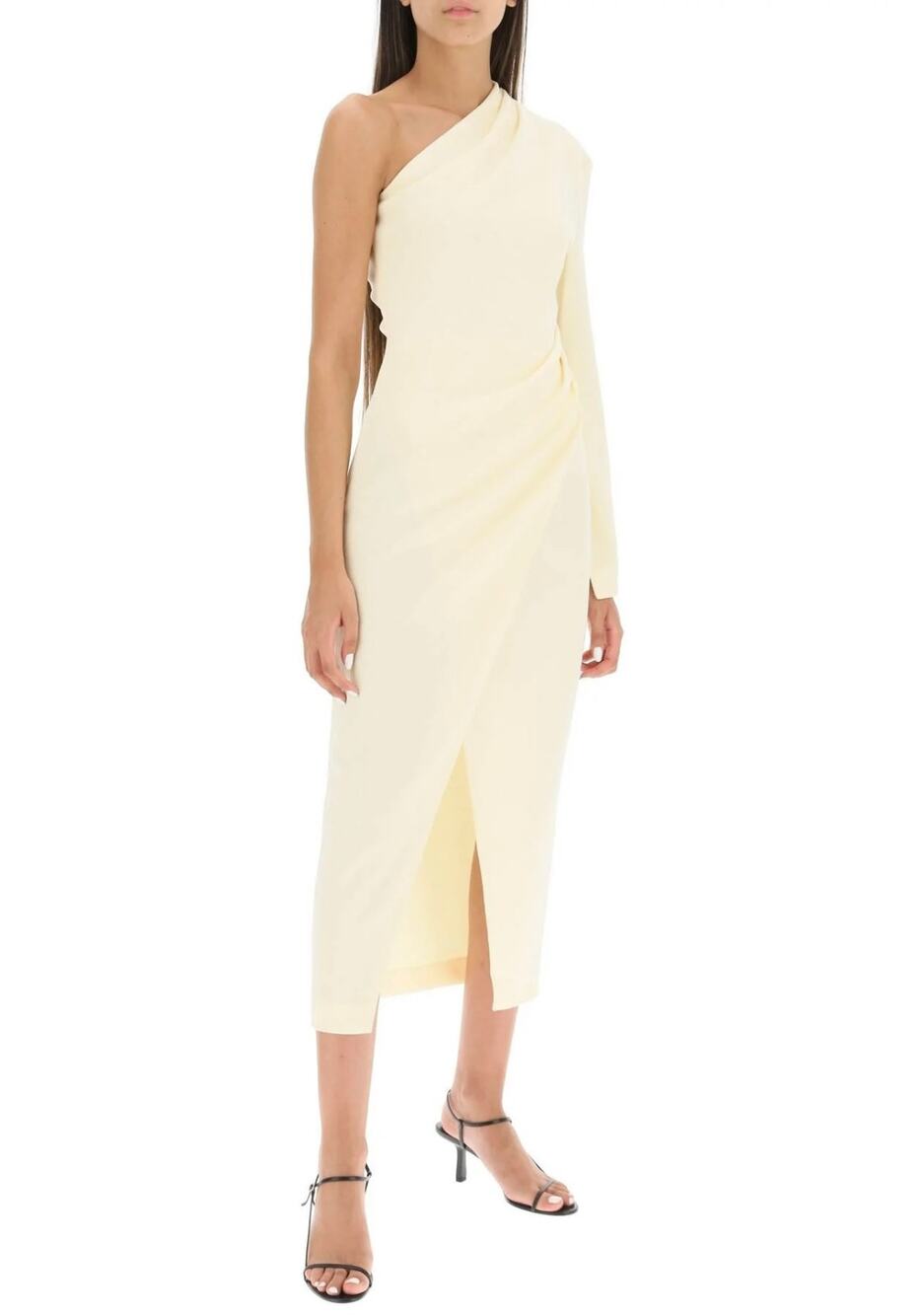 Nanushka Florence One-Shoulder Asymmetric Midi Dress in Vanilla